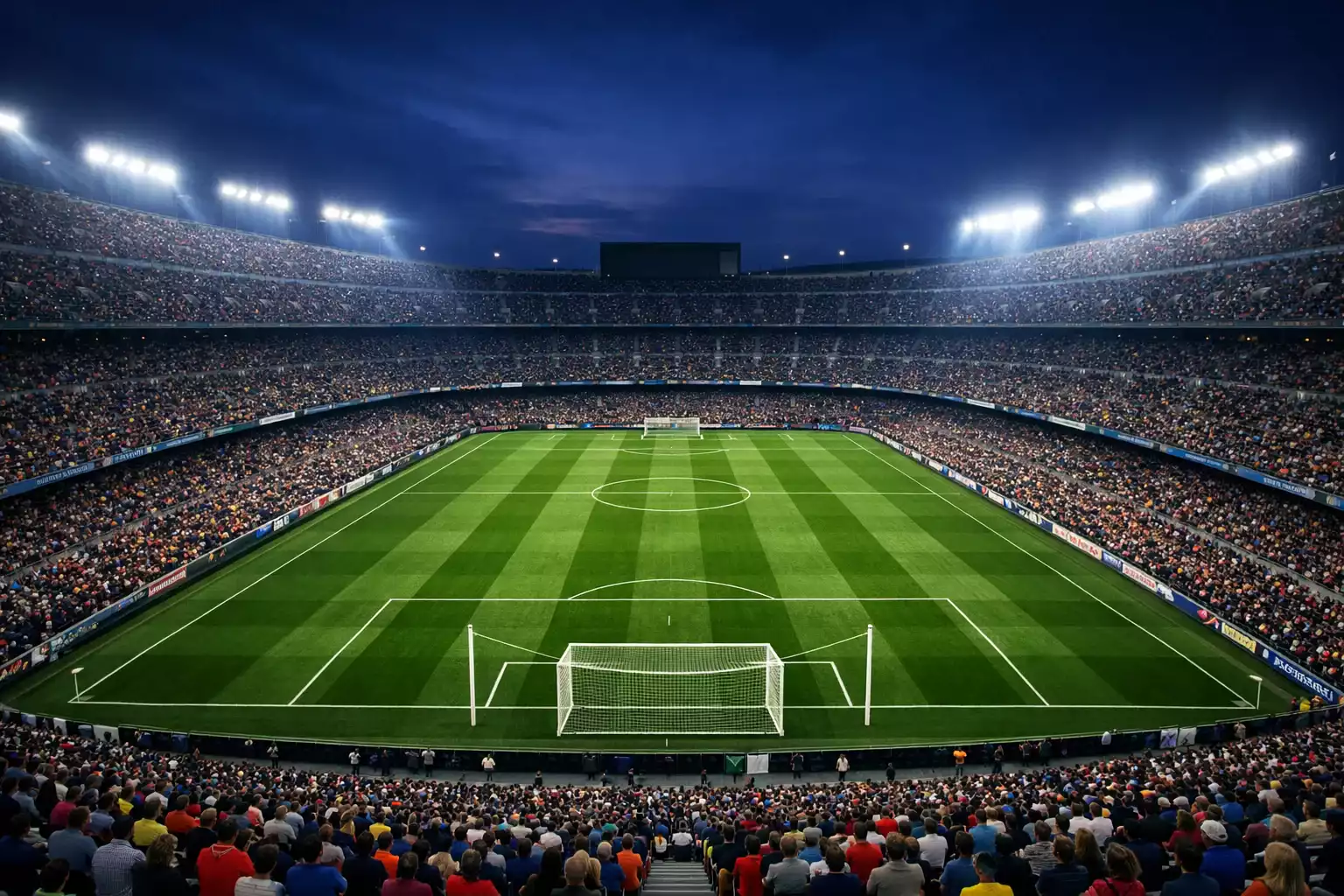 Stadio europeo di calcio con atmosfera di una grande partita