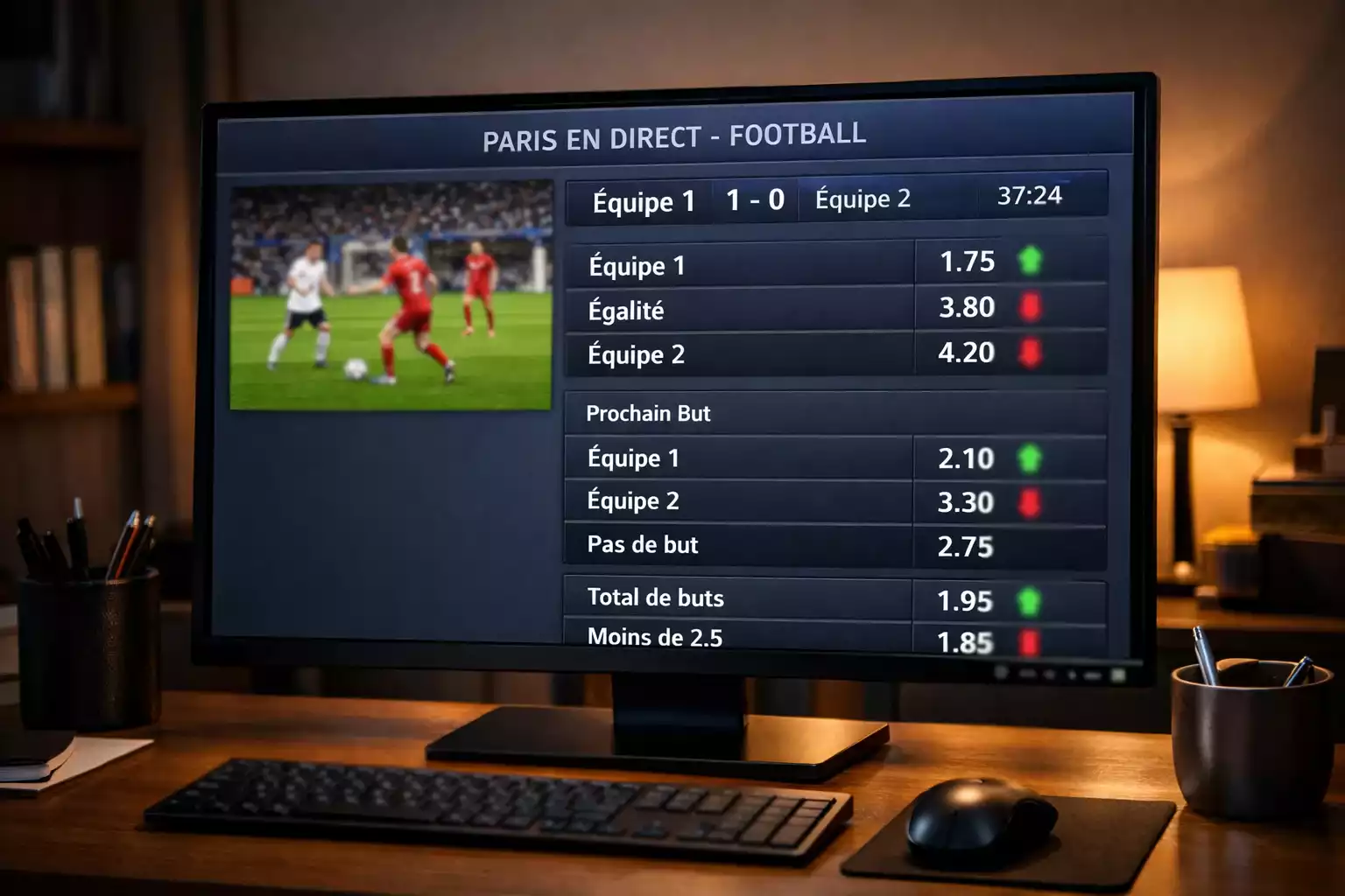 Schermo mostra quote che cambiano durante una partita di calcio