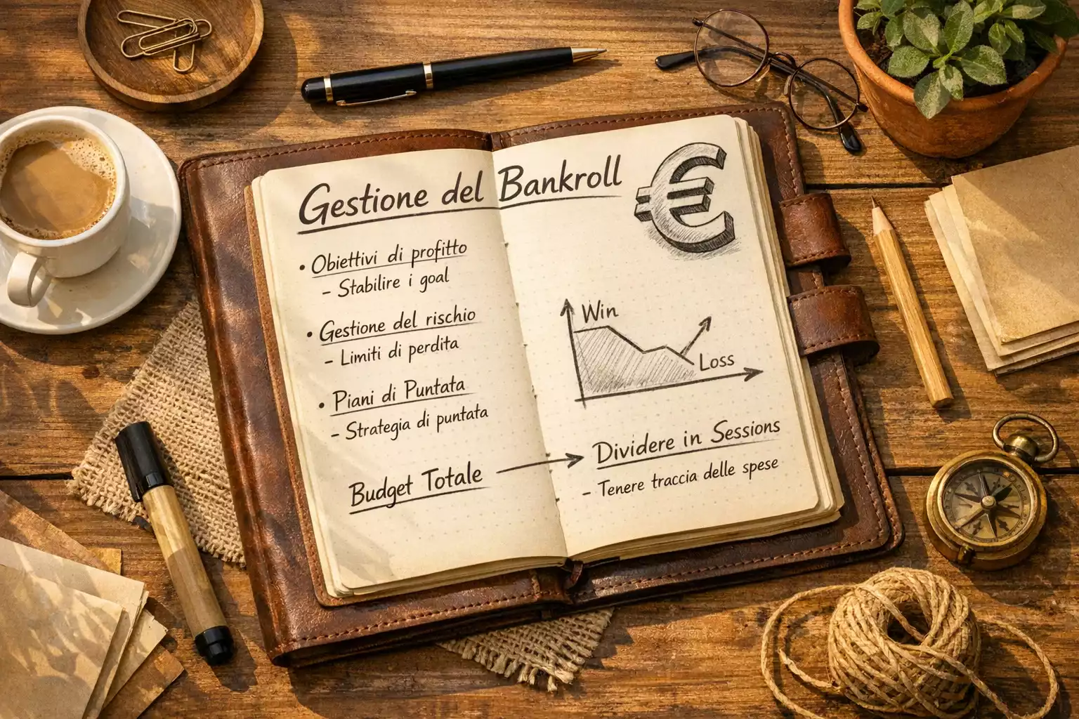 Blocco note con penna e simbolo euro per pianificazione