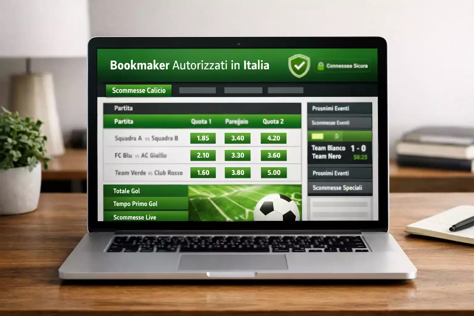 Laptop aperto con piattaforma di scommesse e logo ADM visibile