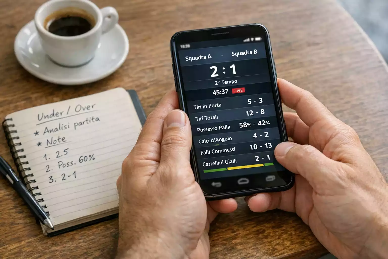 Concetto di scommesse Under e Over con soglie gol nel calcio