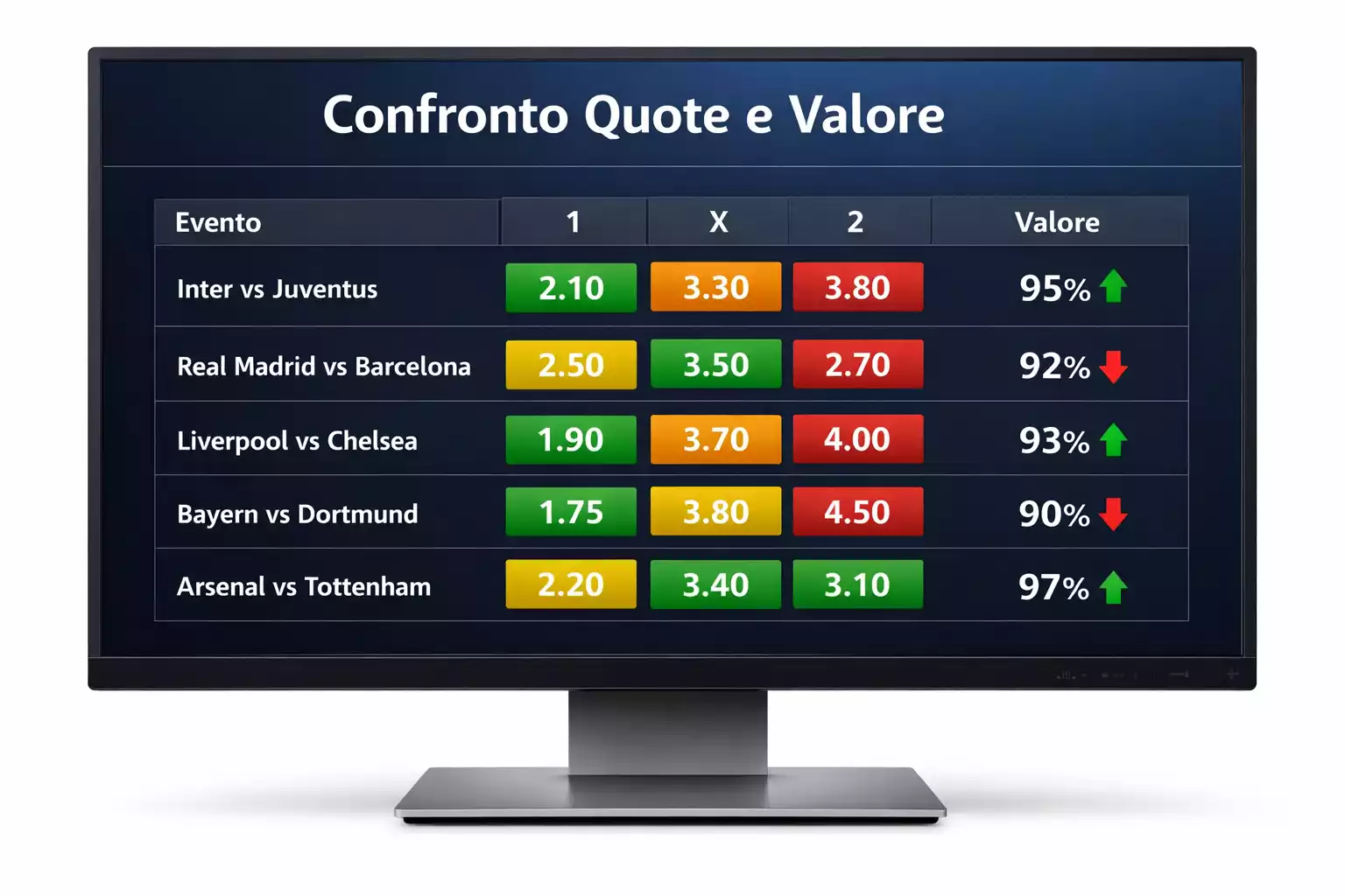Schermo con confronto quote di diversi operatori